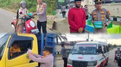 Indahnya Berbagi di Bulan Ramadhan, Polsek Rambah Samo Bagikan Takjil dan Sembako kepada Warga
