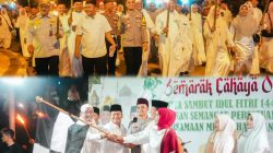 Ribuan Warga Meriahkan Pawai Obor Malam Takbiran, Polres Rohul Kerahkan 128 Personel Pengamanan