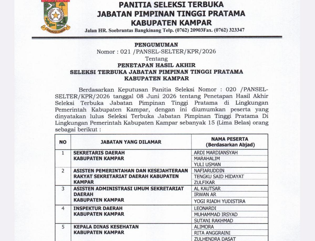 Hasil Akhir Test JPTP Kampar