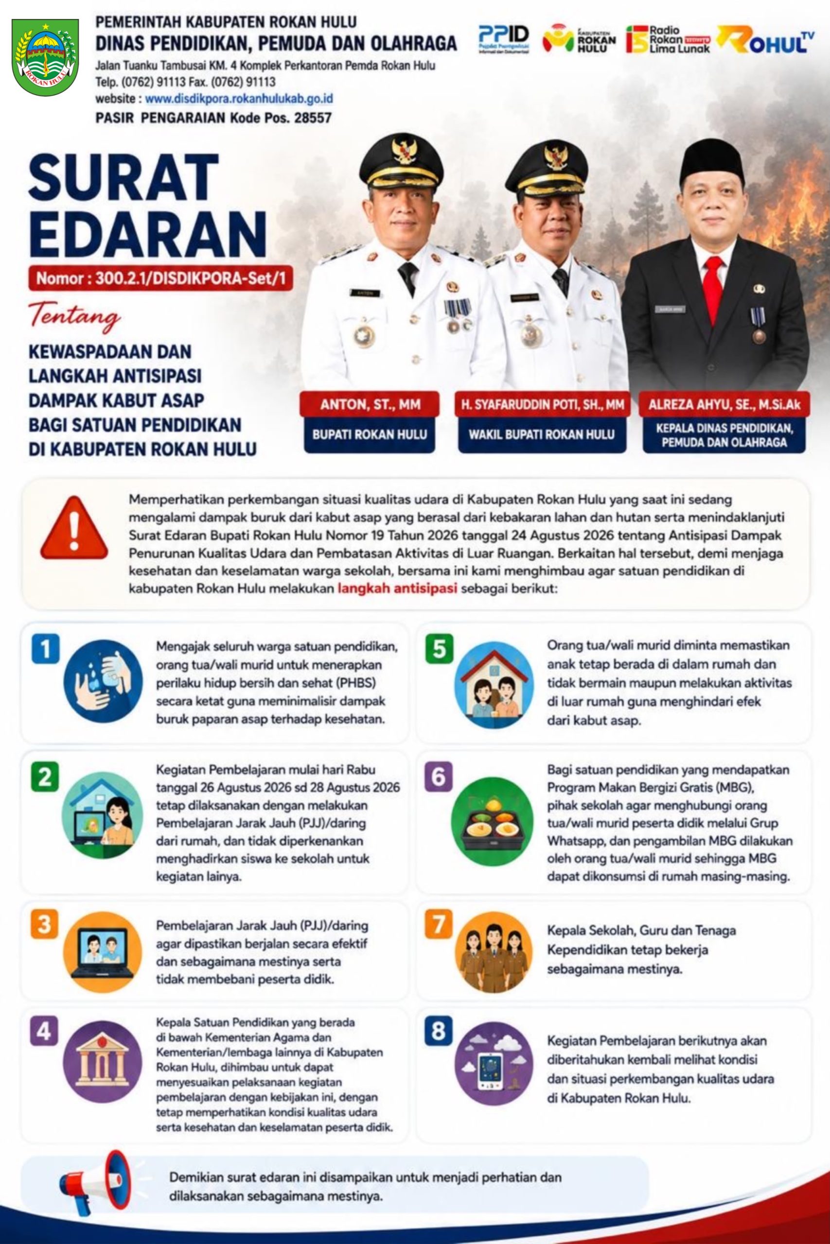 Edaran Belajar Daring Terkait Kabut Asap di Rohul