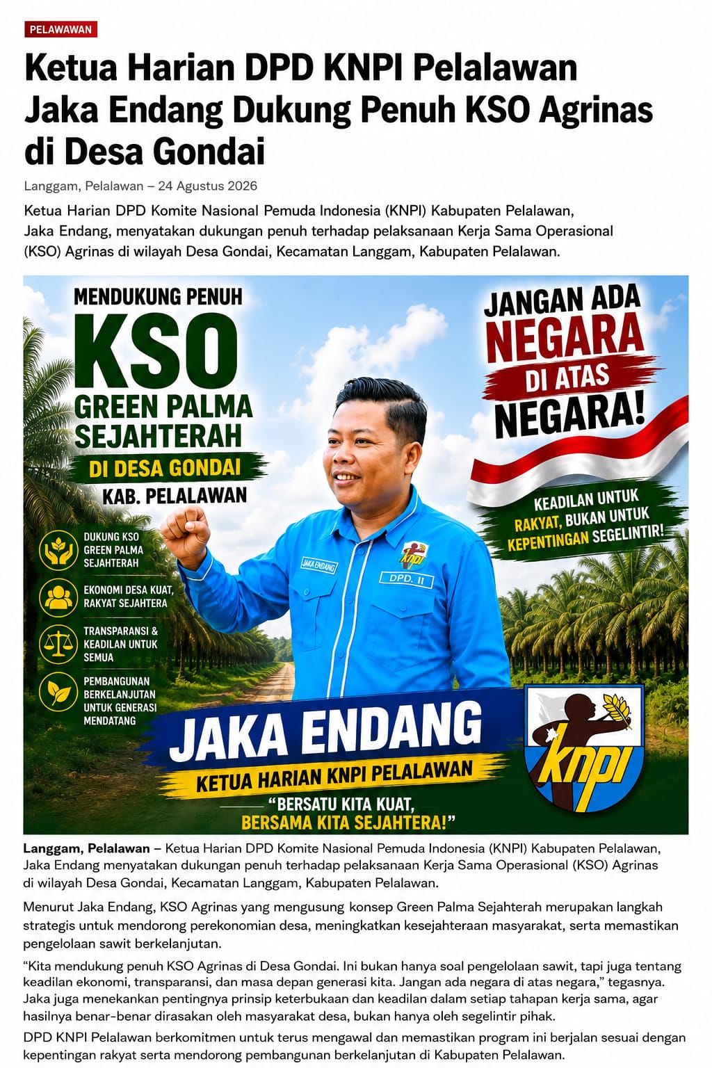 Ketua Harian DPD KNPI Pelalawan