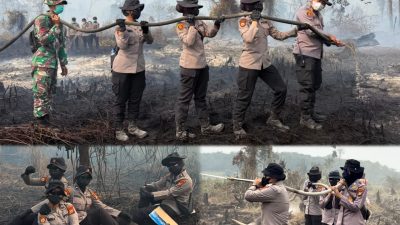Polwan Turut Serta Padamkan Karhutla